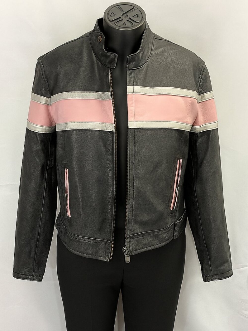 Leather Jacket with Pink Stripes for women